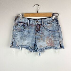 Free People Tie Dye Distressed Jean Shorts